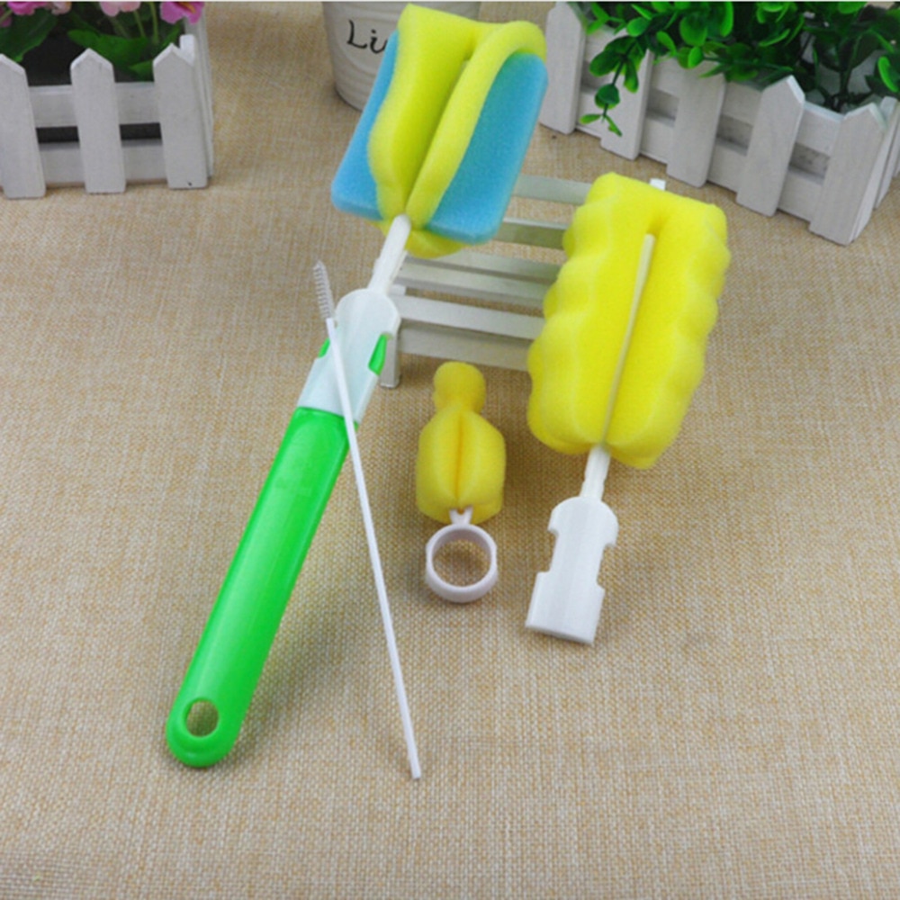 4pcs/lot Detachable Bottle Clean Brush Sponge Plastic Spout Tube Milk Water Newborn Baby Sponge Bottle Cleaner Brush