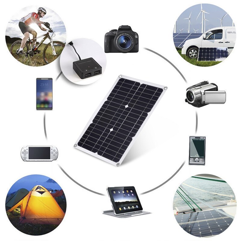 100W 12V Solar Panel Kit Single/Dual USB Port Off Grid Monocrystalline Module with 30A Solar Charge Controller