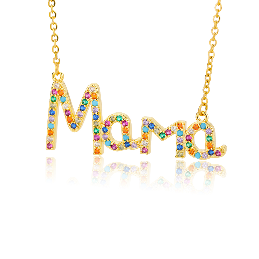 murmeln Schild Mutter knapp Name Anhänger Halskette Für Frauen Zirkonia Elegante Halskette Schmuck Schmuckstück Femme: N03596G-2