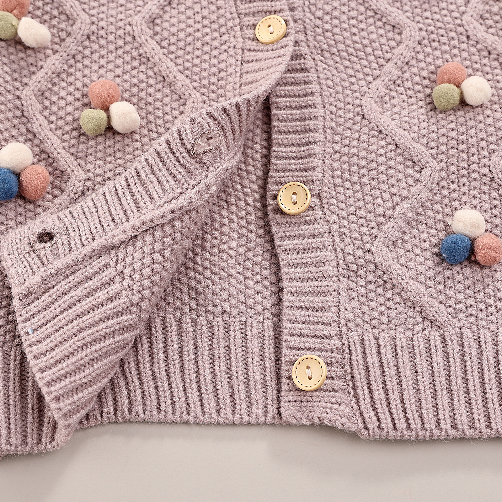 Cardigan lavorato a maglia per bambini autunnali, decorazioni per palline di peluche per bambine collo tondo manica lunga Outwear monopetto top Casual