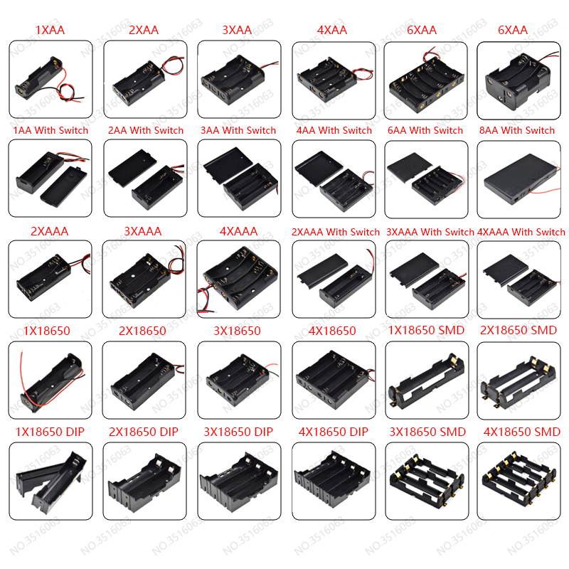 1Pcs AA/AAA/18650 Battery Box With Switch Leads on 1AA/2AA/3AA/4AA 2AAA/3AAA/4AAA/5AAA 1X/2X/3X/4X Slot Battery Holder Diy SMD