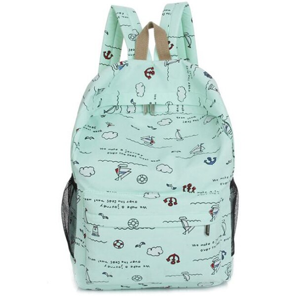 Yogodlns lona pano mochila para estudante meninas escola livro bolsa de ombro viagem das mulheres simples vela impressão bagpack: Light Green