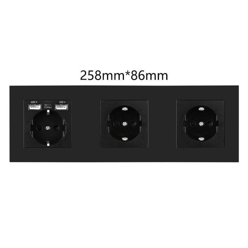 Wall Power EU Standard Socket Triple Singel Double Triple Quadruple Electricity Outlet Black 2.1A USB Plug Plastic Panel: EU.USB 2EU Socket