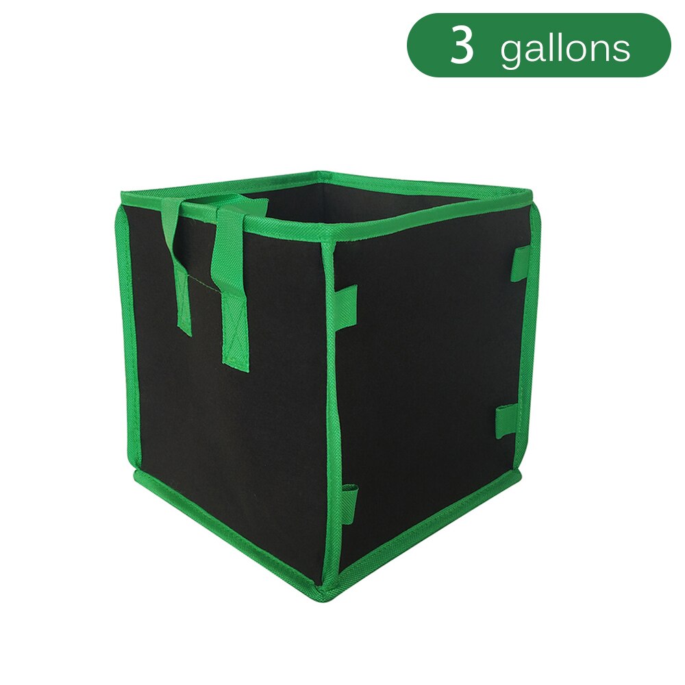 Vierkante Grow Bag 3/5/7/10 Gallon Plant Pot Niet-geweven Zwart Groen Tuin Gereedschap Draagbare planten Container Met Handvat: 3 Gallon
