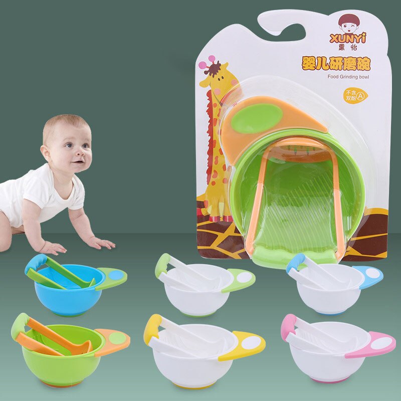 Babymad kværn foderskål mad frugter grøntsager moser bordservice pp anti-skoldning anti-skrid håndtag manuel baby slibeværktøj
