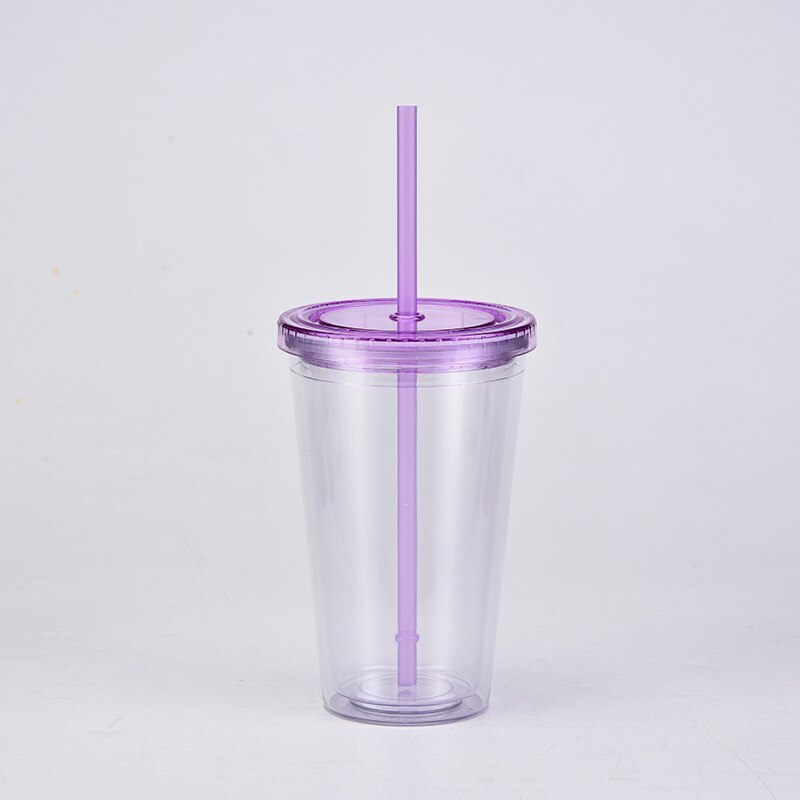 Vasos acrílicos transparentes de doble pared, vaso de plástico con pajillas, reutilizable, para bebidas frías y zumos, 16oz: E