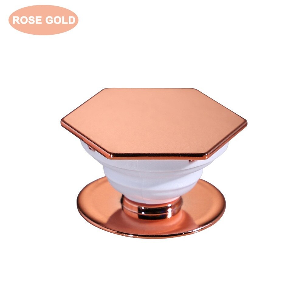 Mobile Phone Holder Stand Finger Ring Hexagonal Air Pocket Phone Stand Bracket 360 Rotating Bracket for iphone Samsung huawei: Rose Gold