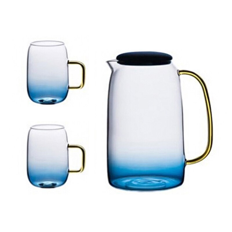 Newly Gradient Color Marble Cold Water Glass Bottle Set High Temperature Resistant Glass Jar Jug Kettle-30: set