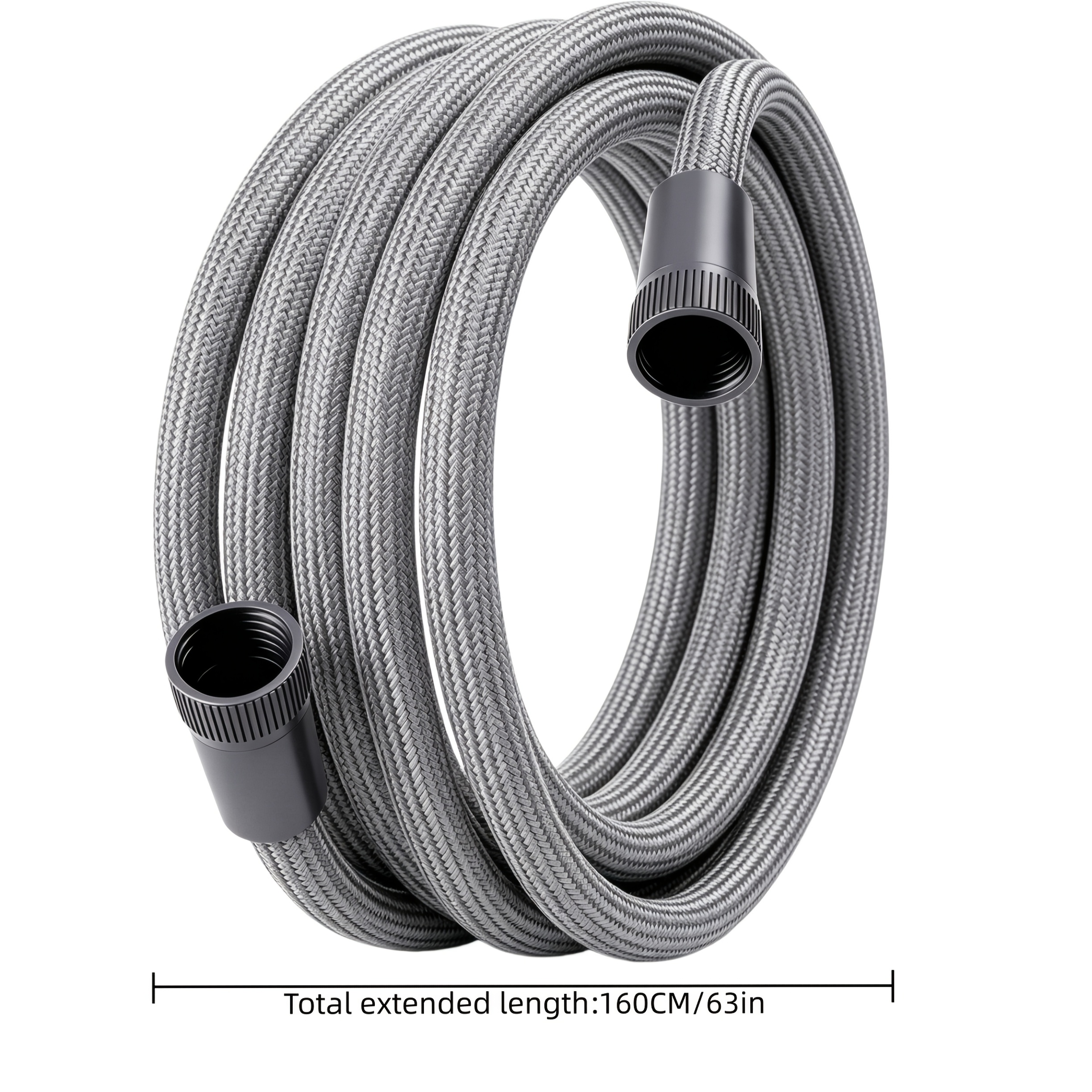 Nylon gevlochten doucheslang 160 cm/62 inch, extra lange flexibele slang met ABS-connectoren, lekvrij, hoge druk, anti-burst voor warm water: grijs