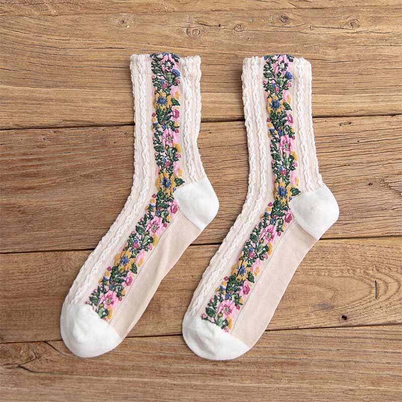 Women Socks Cotton Euramerican National Wind Flowers Autumn and Winter Ladies Socks Warm and Cute: 3