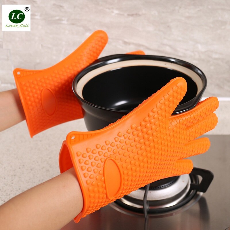 1 para Silikon Handschuhe mikrowelle 5 Finger-handschuh Ofenhandschuh Hitzebeständig Grill Bohrer Fausthandschuh Handschuh Küche BBQ Backen werkzeug