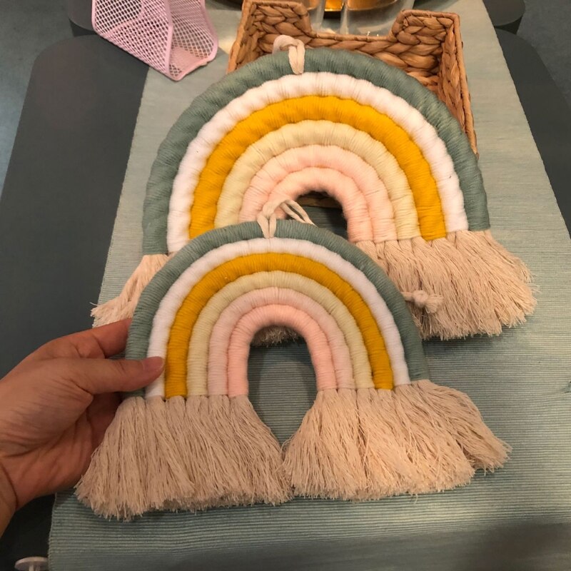 Nordic Kids Nursery Room Decor Handmade Weaving Rainbow Wall Hanging Children Baby Girls Room Hanging Wall Decor