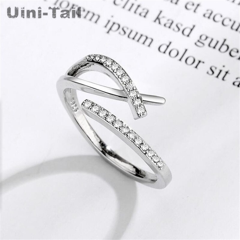 Uini-tai 925 en argent Sterling ligne géométrique croix Micro incrustation anneau ouvert personnalité étoilé Fine bijoux