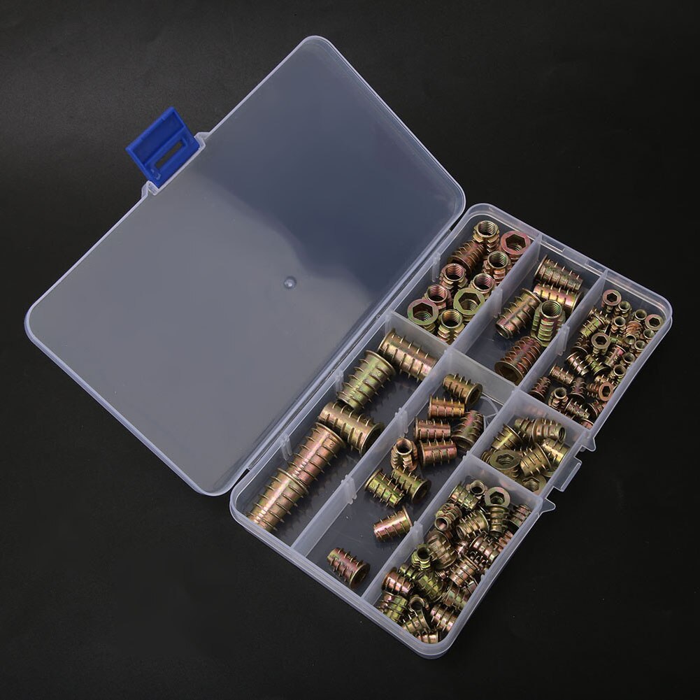 100pcs/Kit Iron Zinc Thread For Wood Insert Nut Hex Drive Furniture Nuts Hex Socket Drive Insert Nuts Threaded Wood Insert Nut