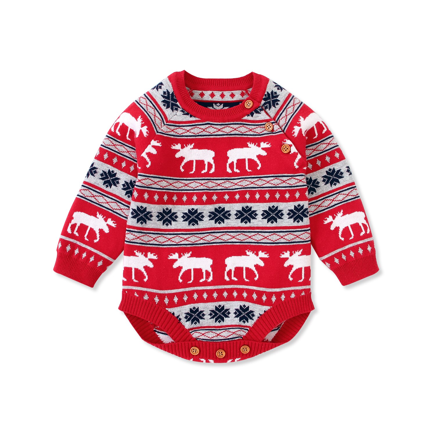 Jul baby dreng pige strikkede trøjer elg langærmet romper jumpsuit frakke tøj varm tøj 0-18m: -en / 6m