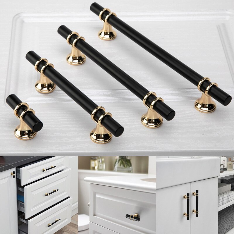 Black Gold Door Handles Kitchen Cabinet Handles Solid Drawer Knobs Modern Aluminum Alloy Furniture Handle Hardware