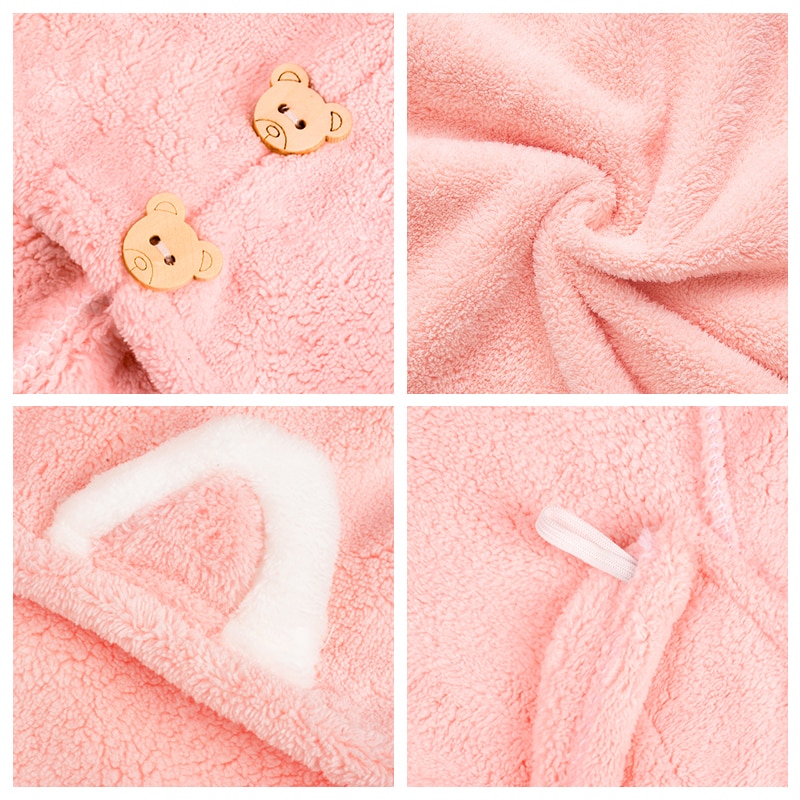 Quick Dry Hair Towels Women And Child Cute Cat Ear Super Absorption Thicker Microfiber Turban Towels With Bear Buttons