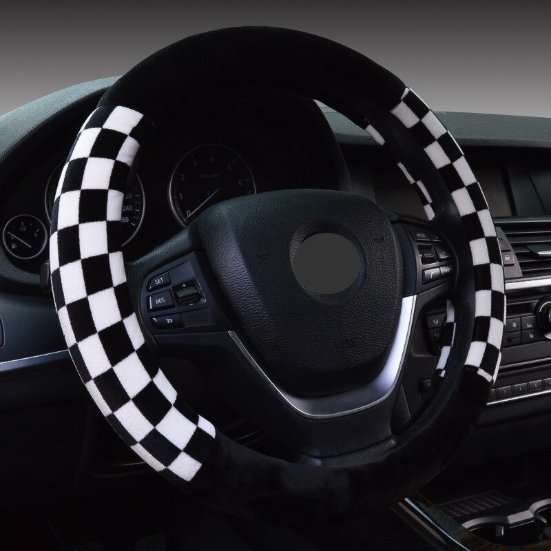 Housse de siège de voiture en peluche, damier, pour femmes et hommes, décoration intérieure de voiture, Protection antidérapante: Steering wheel cover