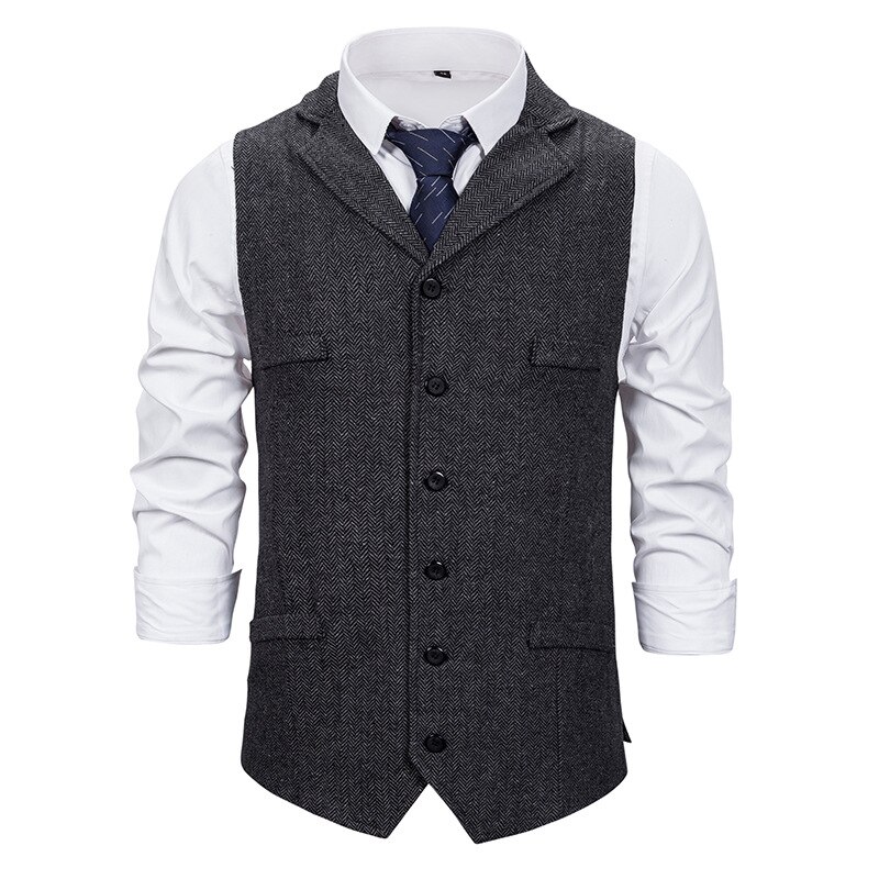 Autumn Business Vest Men's Clothing Male Lapel Casual Men Suit Vest With Pockets Vest Outerwear Chaleco Hombre: Black / XL