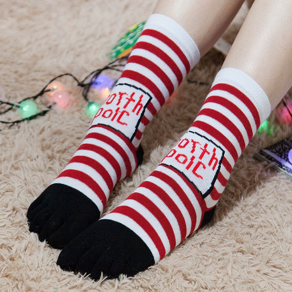 Women Christmas Sock Funny Cartoon Printed Toe Sock Cotton Winter Five Fingers Socks Casual Women Soft Socks #YL5: D