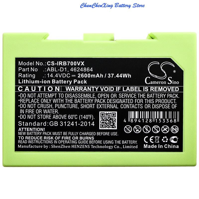 Cameron Sino 2600mAh/3400mAh/5200mAh/6800mAh battery for Roomba i7, i7+, e5, 7150, 7550, 5150, e5150, e515020, e5152, e5154, e6: 2600mAh