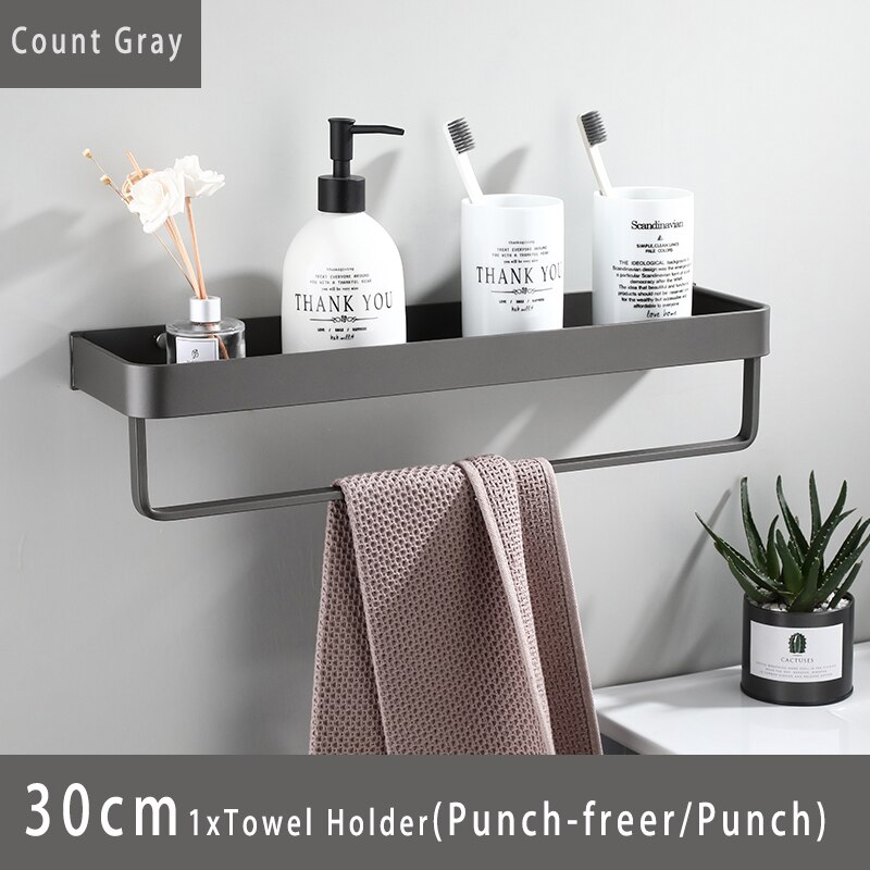 Bathroom Shelf Bath Shower Shelf with Hook Bar Bath Shampoo Holder Bathroom shelf Black Aluminum Kitchen Storage holder: 30cm holder