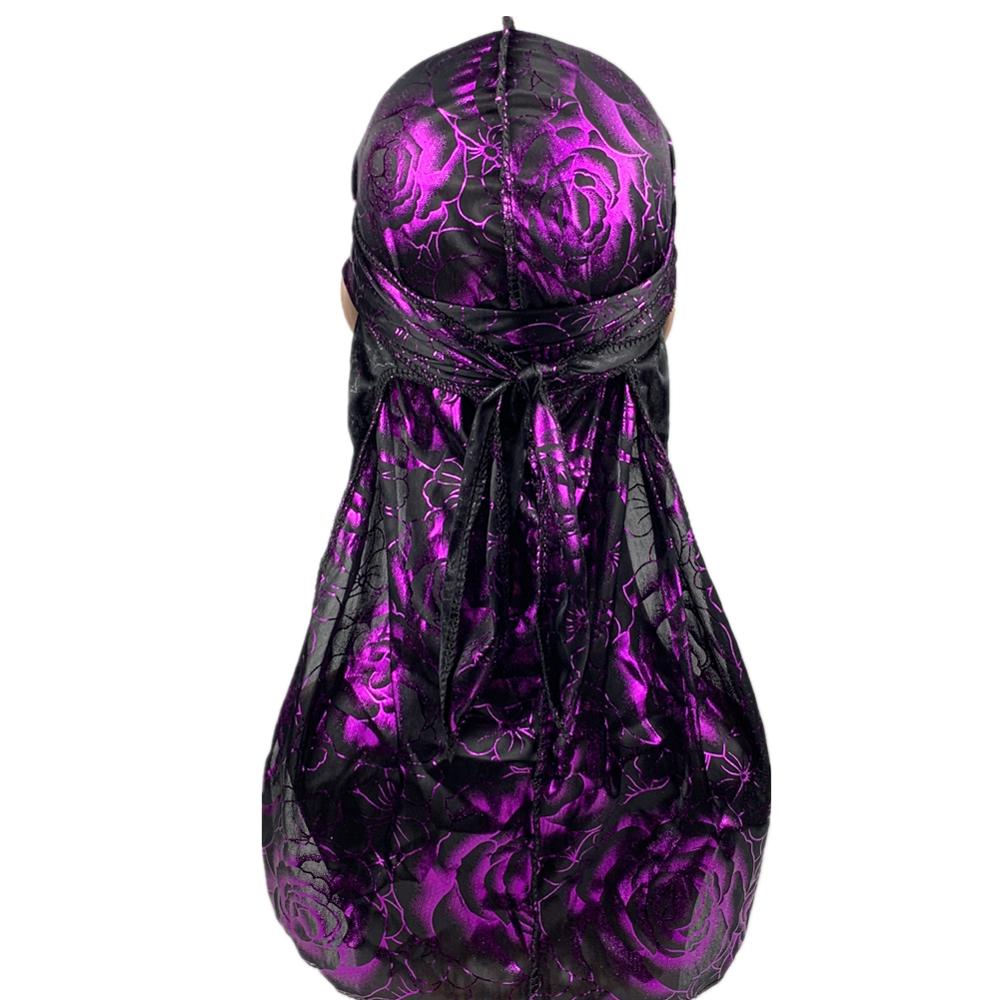 Turbante con estampado personalizado para hombre, Bandanas con estampado de rosas, correas largas de seda, accesorios para el cabello