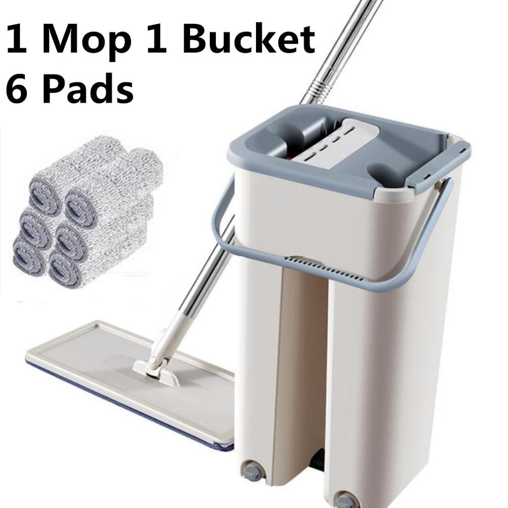 Flat Squeeze Mop and Bucket Hand Free Wringing Floor Cleaning Mop Microfiber Mop Pads Wet or Dry Usage on Hardwood Laminate Tile