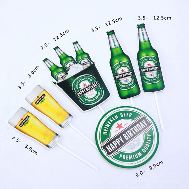 6pcs/set Beer Cake Topper Flag Happy Birthday Wedding Decoration Party BakingDIY: GN