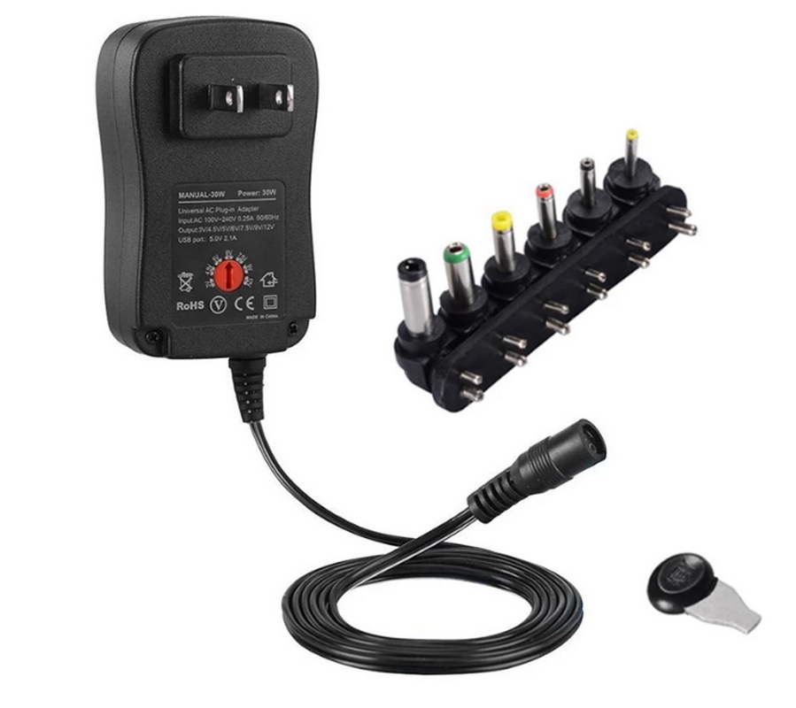 30W Universal AC Wall Plug Power Adapter 3v 4.5v 5v 6v 7.5v 9v 12v 2.5A 2500mA charger with 6pieces tip Switching power supply: black