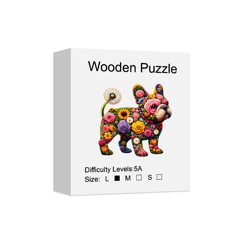 Puzzle in legno per adulti, puzzle colorati con bulldog e fiori, un regalo speciale per amici e familiari, arte moderna per la casa.: Bianco
