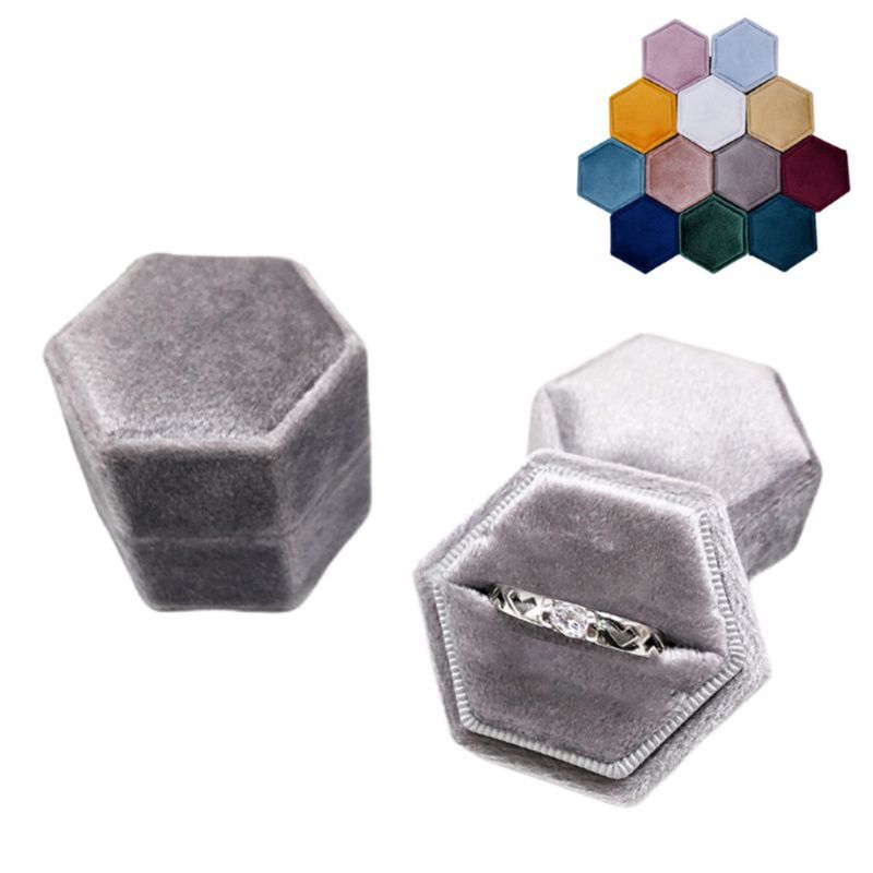 Caja de anillos única de terciopelo caja de anillo hexagonal de San Valentín con tapa desmontable: L