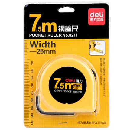 Deli Mainpoint 5 Size Stainless Retractable Steel Tape Measures Ruler Flexible Tape Measure Meter Inch Centimeter: 7M