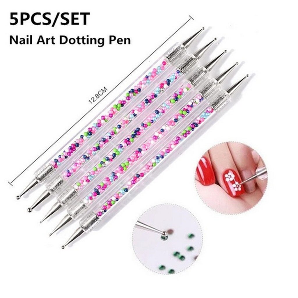 DIY Nail Art Dotting Pen Double-head Nail Dotting Marbleizing Metal Manicure Polish Dot Painting Fingernail Tool 5pcs/set