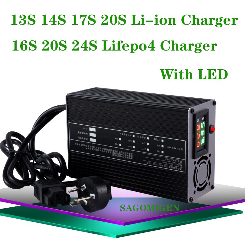 13S 16S 17S 20S 24S Lithium Batteri Charger 48V 60V 72V Li-Ion lifepo4 Charger Met Lcd-scherm Scooter E-Bike Charger