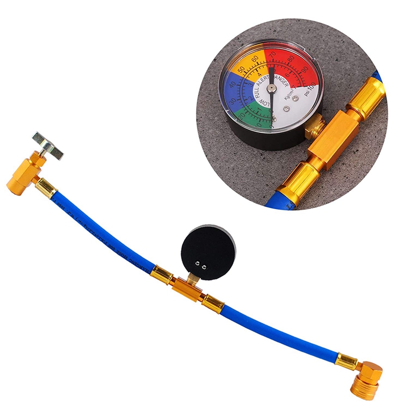 R134A Car Ac Refrigerant Charge Hose Kit Recharge Hose With Gauge,A/C 1/2 Recharge Measuring Kit Can Tap Air Conditioning Pres