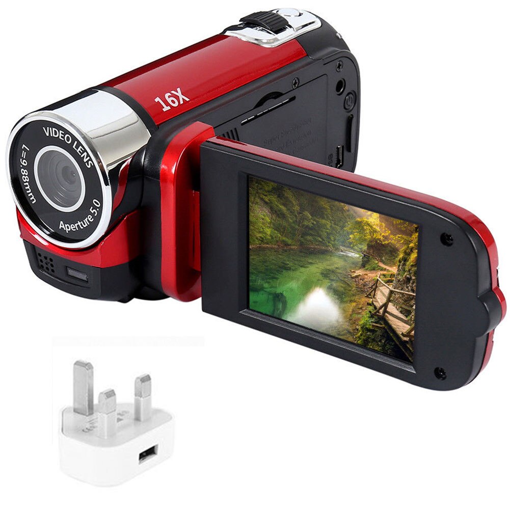 1080P Timed Selfie Shooting LED Light Digital Camera High Definition DVR Clear Night Vision Camcorder Portable Anti-shake Camera: Red UK Plug