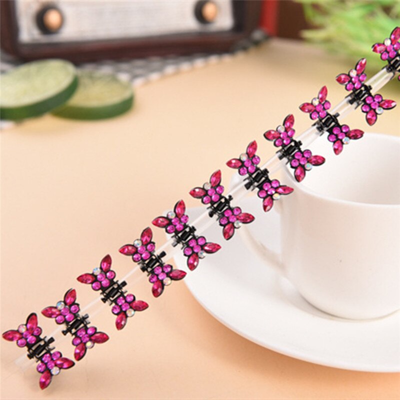 Conjunto de 12 pinzas pequeñas para el pelo con forma de mariposa para mujer, pinzas de Metal para el pelo con diamantes de imitación, para cangrejo, accesorios para el cabello: Rose Red