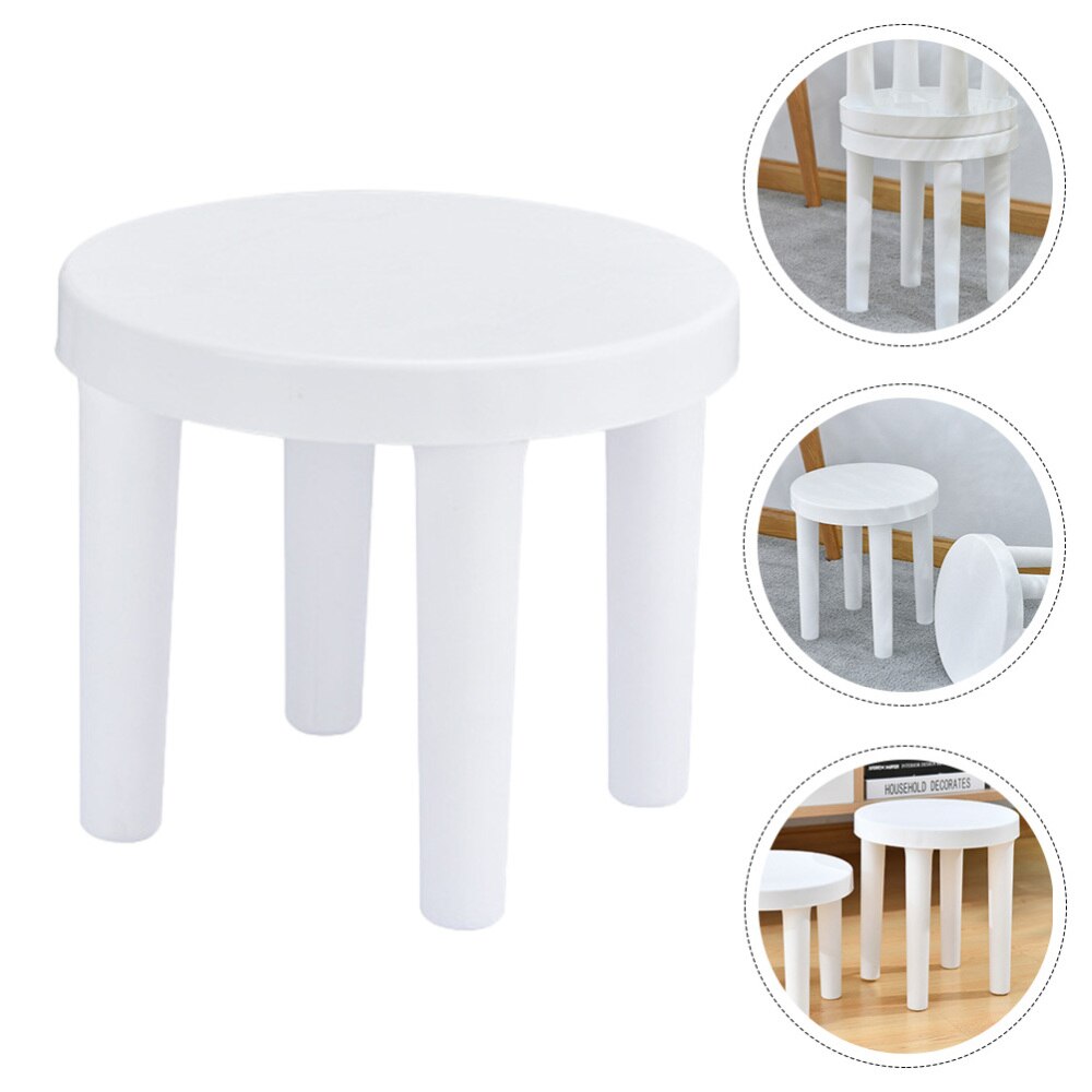 1PC Plastic Small Low Stool Bathroom Anti-slip Round Stool (White)
