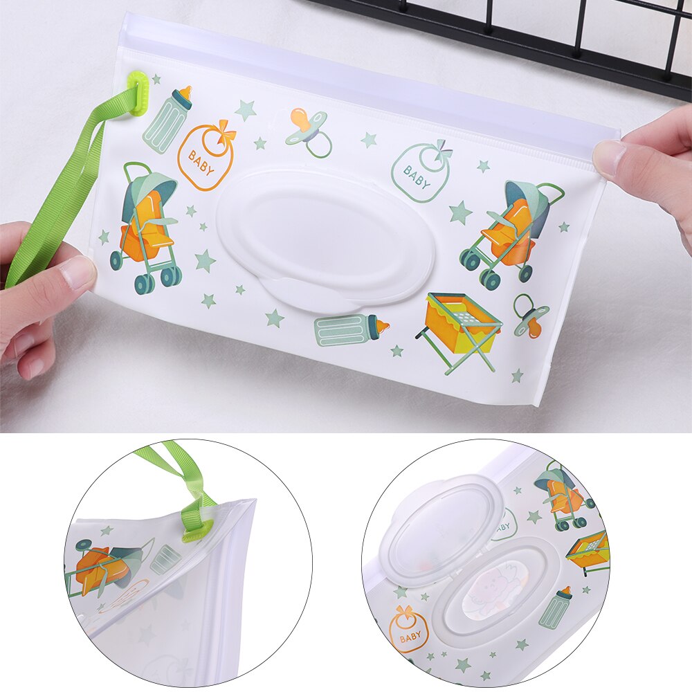 Portable Wet Wipes Bag Easy-carry Snap-strap Wipes Case Flip Cover Wet Wipes Container Stroller Self-sealing Cosmetic Pouch