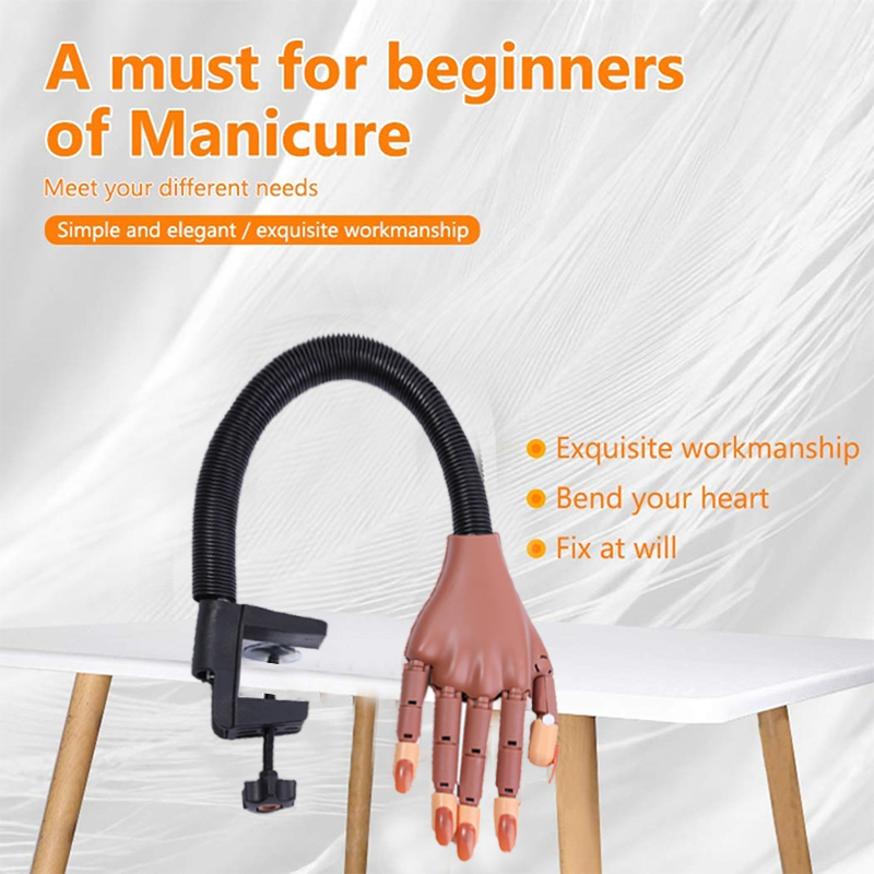 Main artificielle pour entraînement de manucure, outil ongulaire, support flexible et réglable, mannequin pour formation nail-art, fourniture mobile, avec 100 pièces de faux-ongles