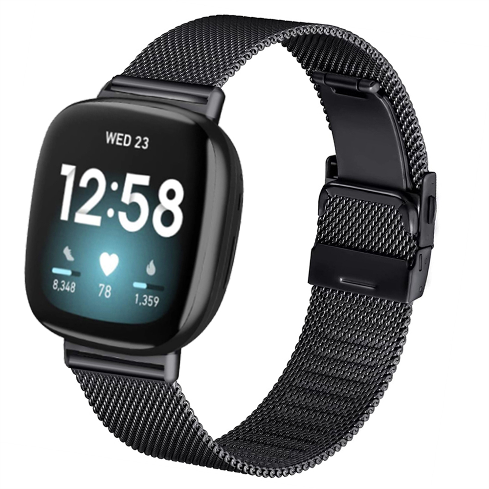 Essidi Milanese pasek z zapięciem motylkowym dla Fitbit Versa 3 2 1 Versa Lite siatka ze stali nierdzewnej Watch Band Loop dla Fitbit Sense: Black / For Fitbit Sense
