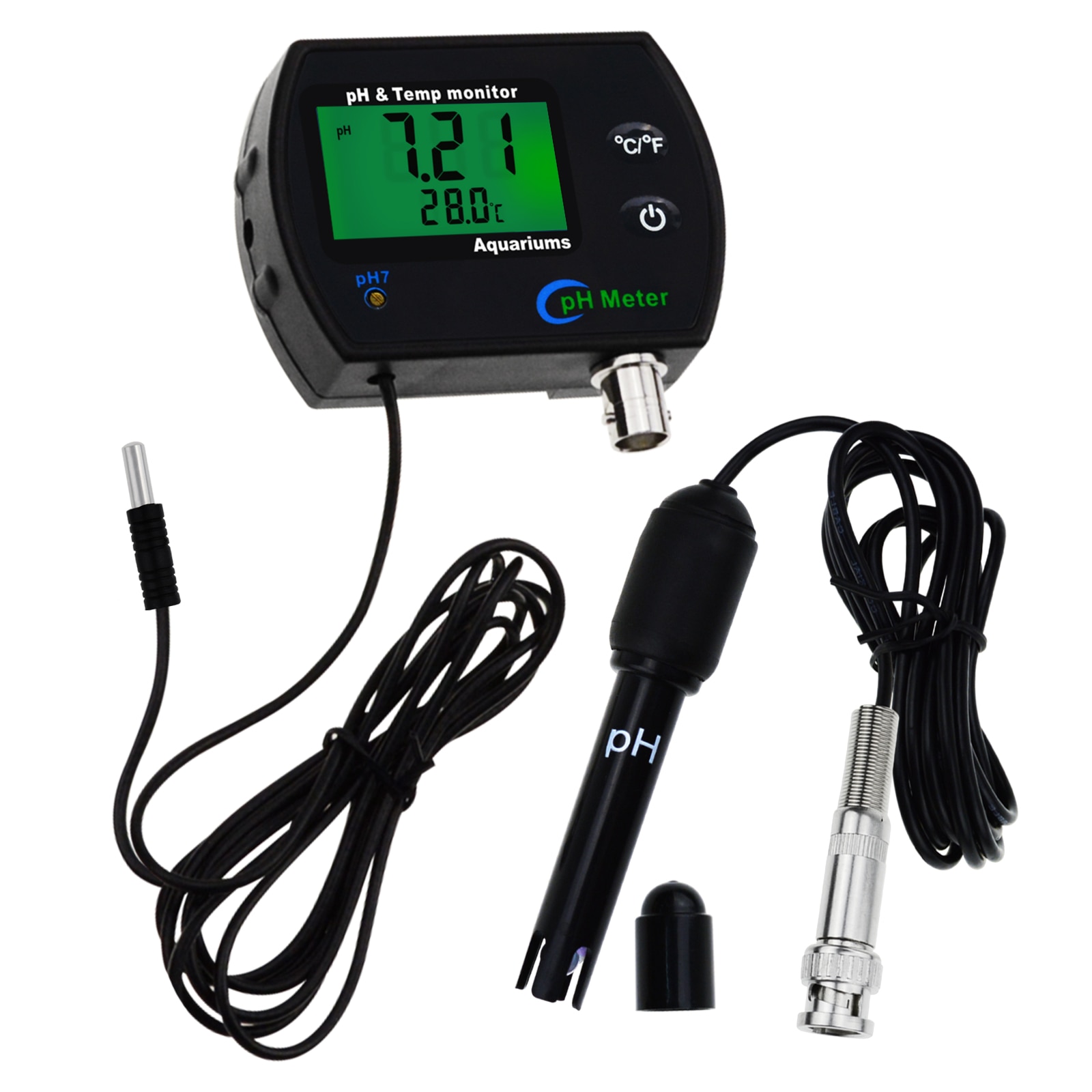 PH &amp; Temperature 2-in-1 Continuous Monitor Meter w/ Backlight Water Monitoring Kit 0.00~14.00pH degC/ degF Dual Display