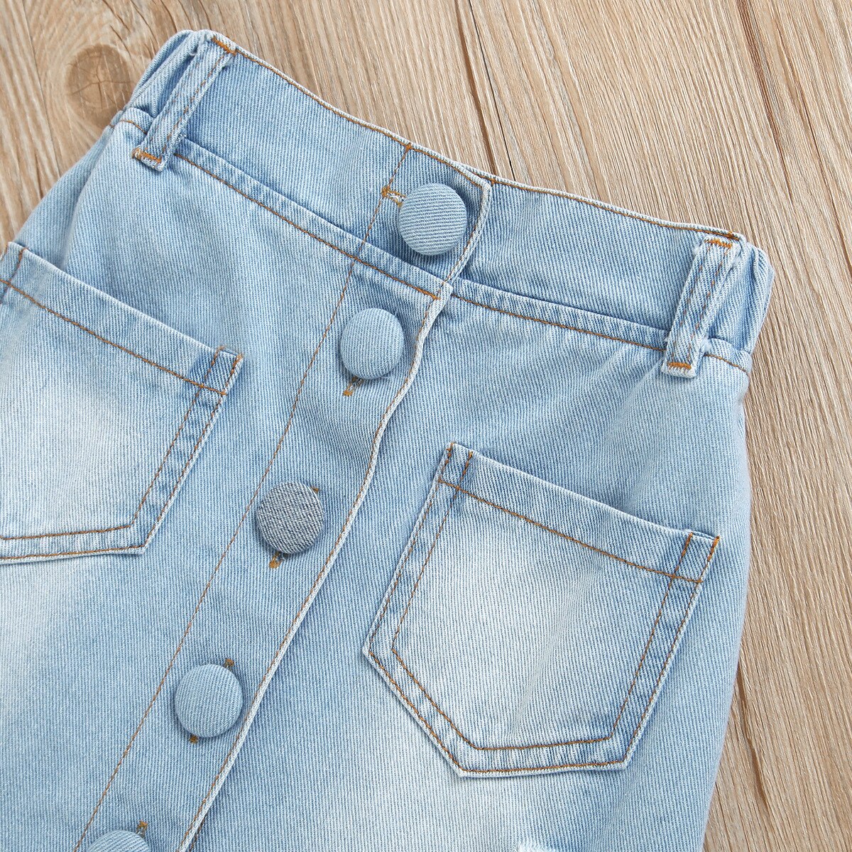 Kids Baby Meisjes Zomer Tie-Geverfd Top Vest Denim Knoppen Kwastje Rokken Riem Peuter Kinderen Kleding Set 2pcs 18M-6Y