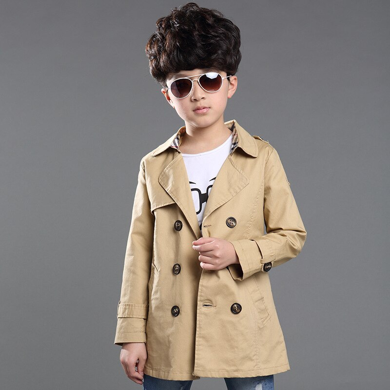 Garçon Trench Coat avec ceinture à manches longues vêtements d'extérieur enfants coupe-vent enfants Trench Coat noir et kaki vêtements d'extérieur 4-16Y: Khaki / 12