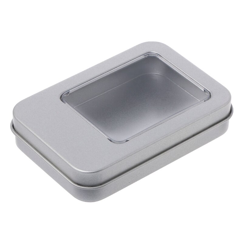 Rectangular Tin Silver Storage Box Case Organizer with Half Clear Window Lid: 2