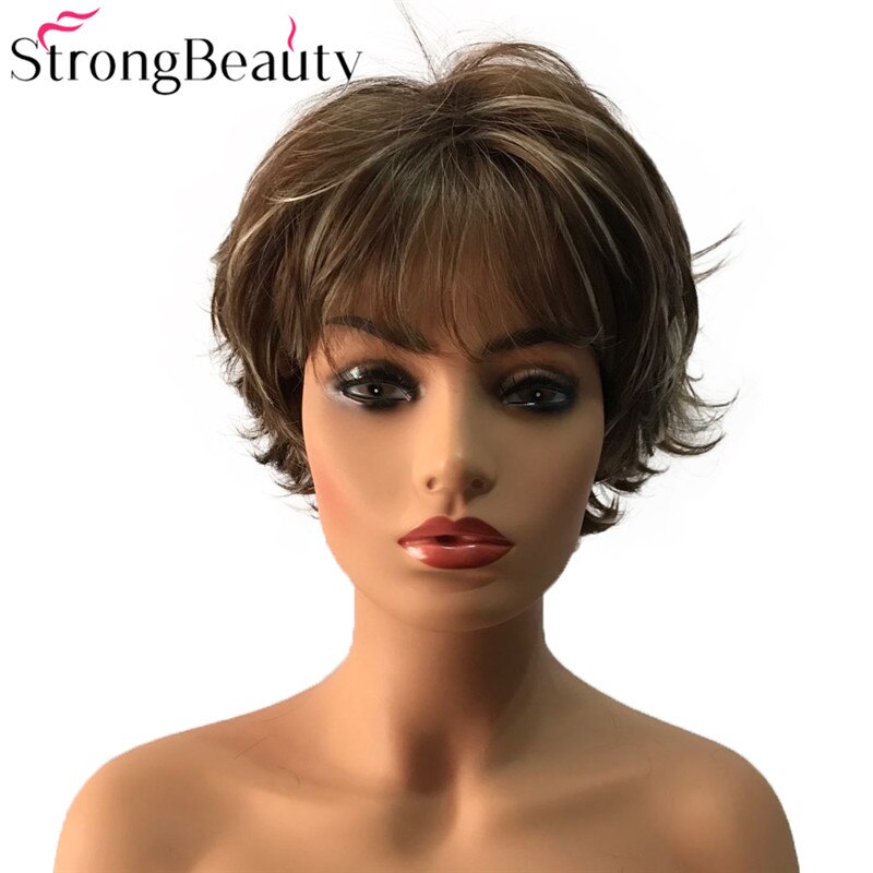 Peluca de cabello sintético para mujer, cabellera sintética lisa, resistente al calor, color marrón oscuro: 0012 8-613
