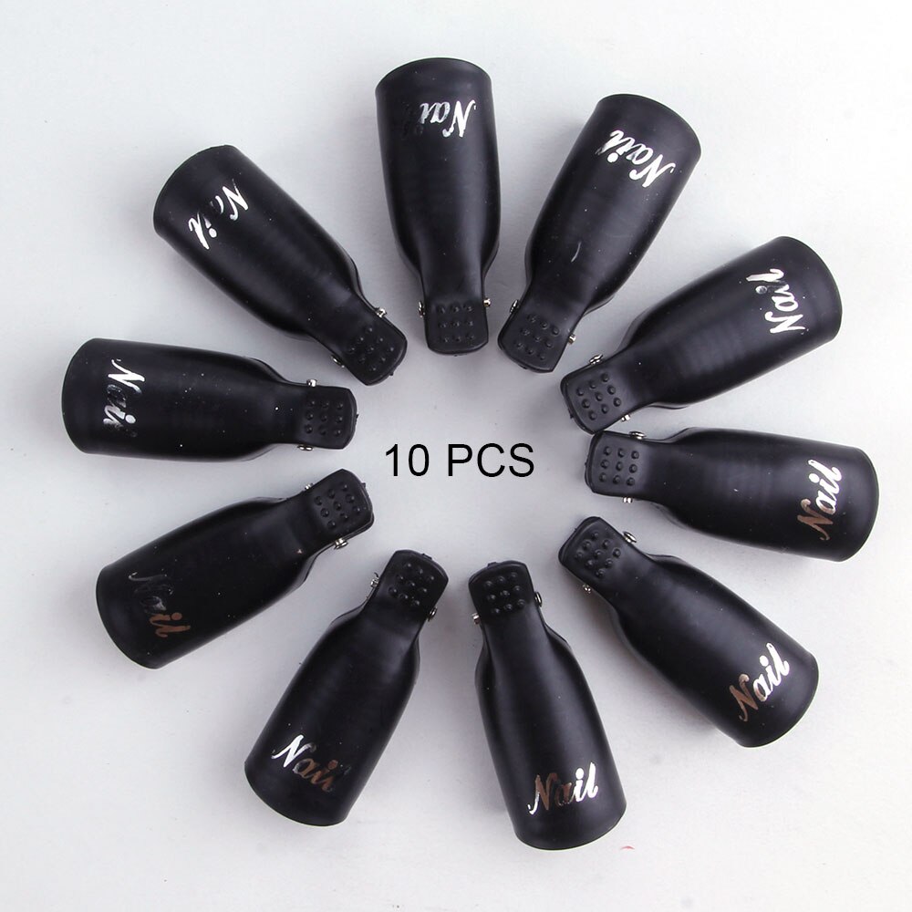 10Pcs Nagellak Remover Clip Losweken Cap Nail Art Uv Gel Polish Remover Wraps Plastic Cleaner Nagels tips Voor Vingers Tool: Black