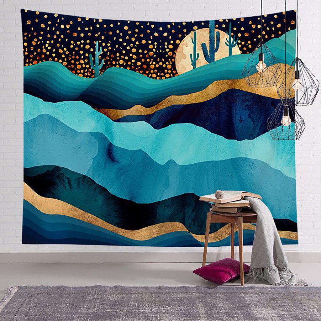 Tapestry Ocean Beach Wall Hanging Landscape Beach Decoration Blue Cloud Landscape Blanket Polyester Wallpaper#y30: Olive Brown