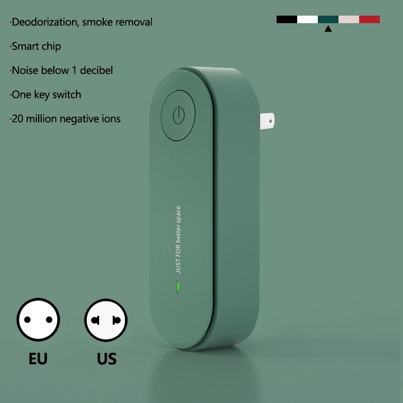 Xiaomi-purificador de aire portátil, ionizador, anión, limpiador de polvo, eliminador de humo de cigarrillos, desodorante de inodoro: EU plug / Verde